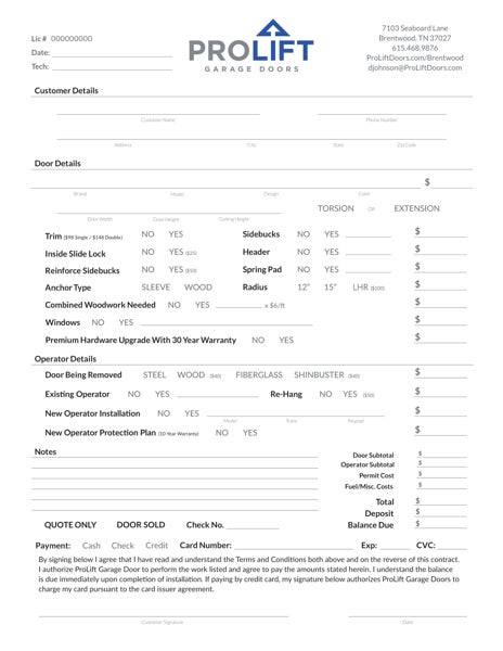 Picture of ProLift Door Measurement Form