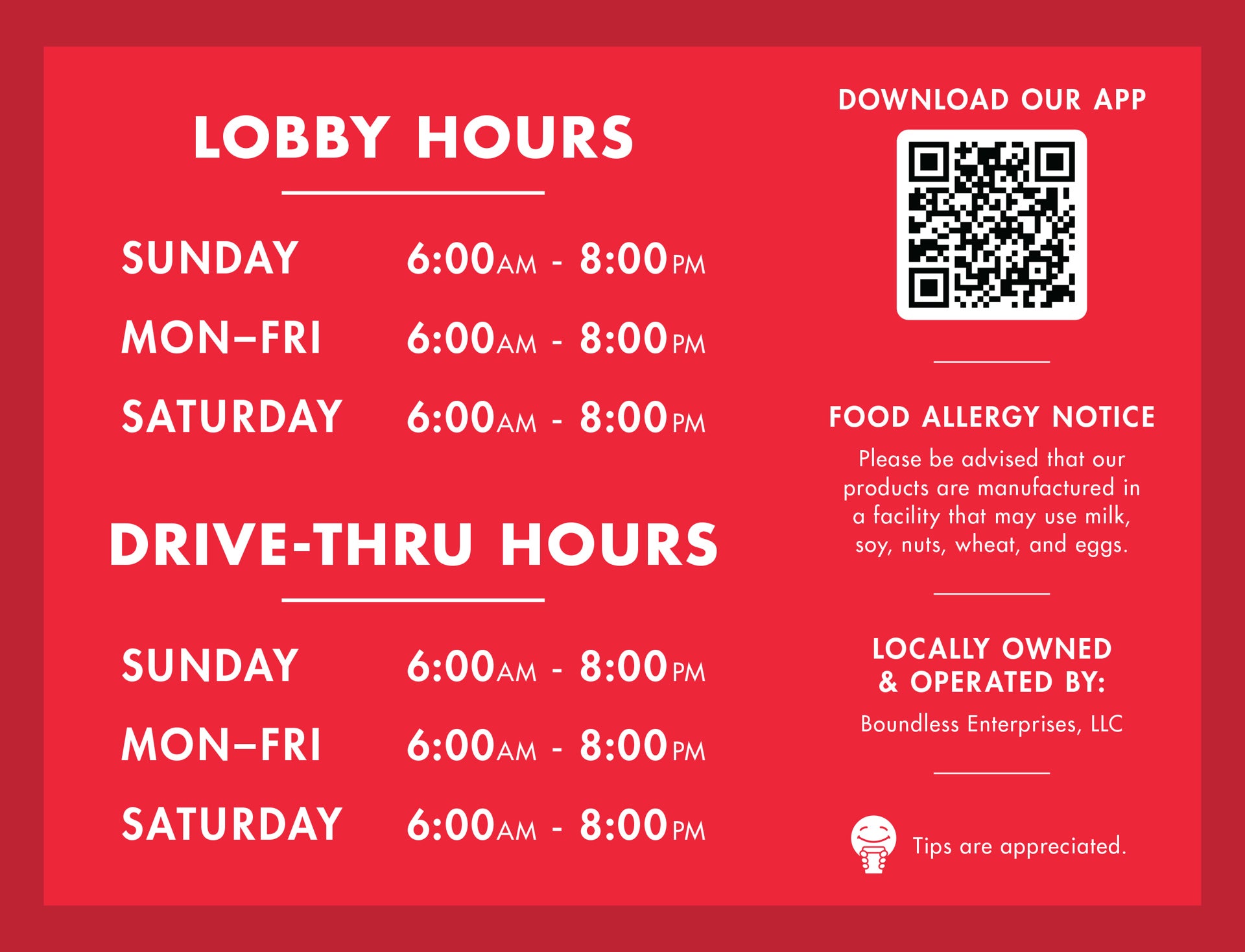 Scooter's Coffee. Lobby Hours Cling