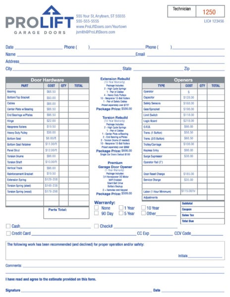 Picture of ProLift Invoice