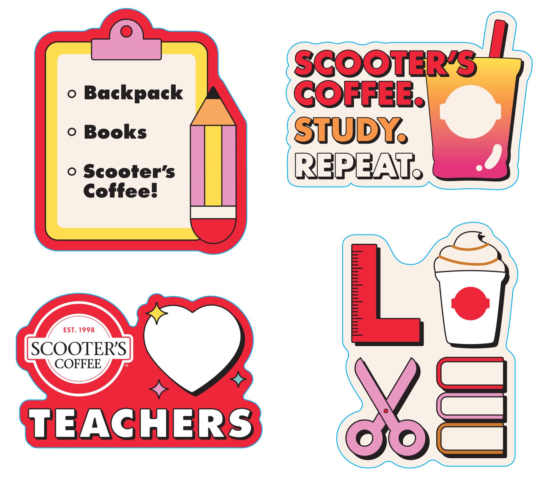 Scooter's Coffee. Sponsor a Teacher Sticker Bundle