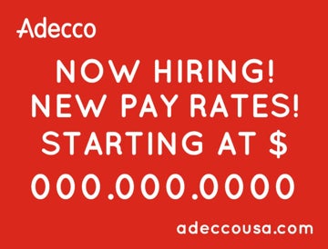Picture of Now Hiring w/ Rate - 18"H x 24"W Corrugated Plastic Sign