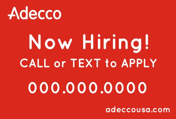 Picture of Now Hiring Call or Text - 24"H x 36"W Corrugated Plastic Sign