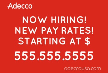 Picture of Now Hiring Rate and Phone - 24"H x 36"W Corrugated Plastic Sign