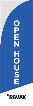 Picture of Blue Open House Top - White Bottom Black Logo - 10 ft Straight Flag