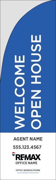 Picture of Blue Welcome Open House Top - White Bottom Agent Office Name - 10 ft Straight Flag