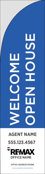 Picture of Blue Welcome Open House Top - White Bottom Agent Office Name - 13 ft Straight Flag