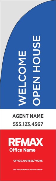 Picture of Blue White Red Open House Agent Office Info - 7.5 ft Straight Flag
