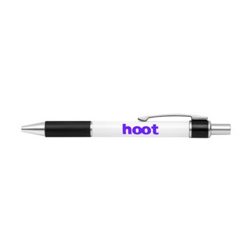 Picture of White Bravo Retractable Silver Trim Ballpoint Pen